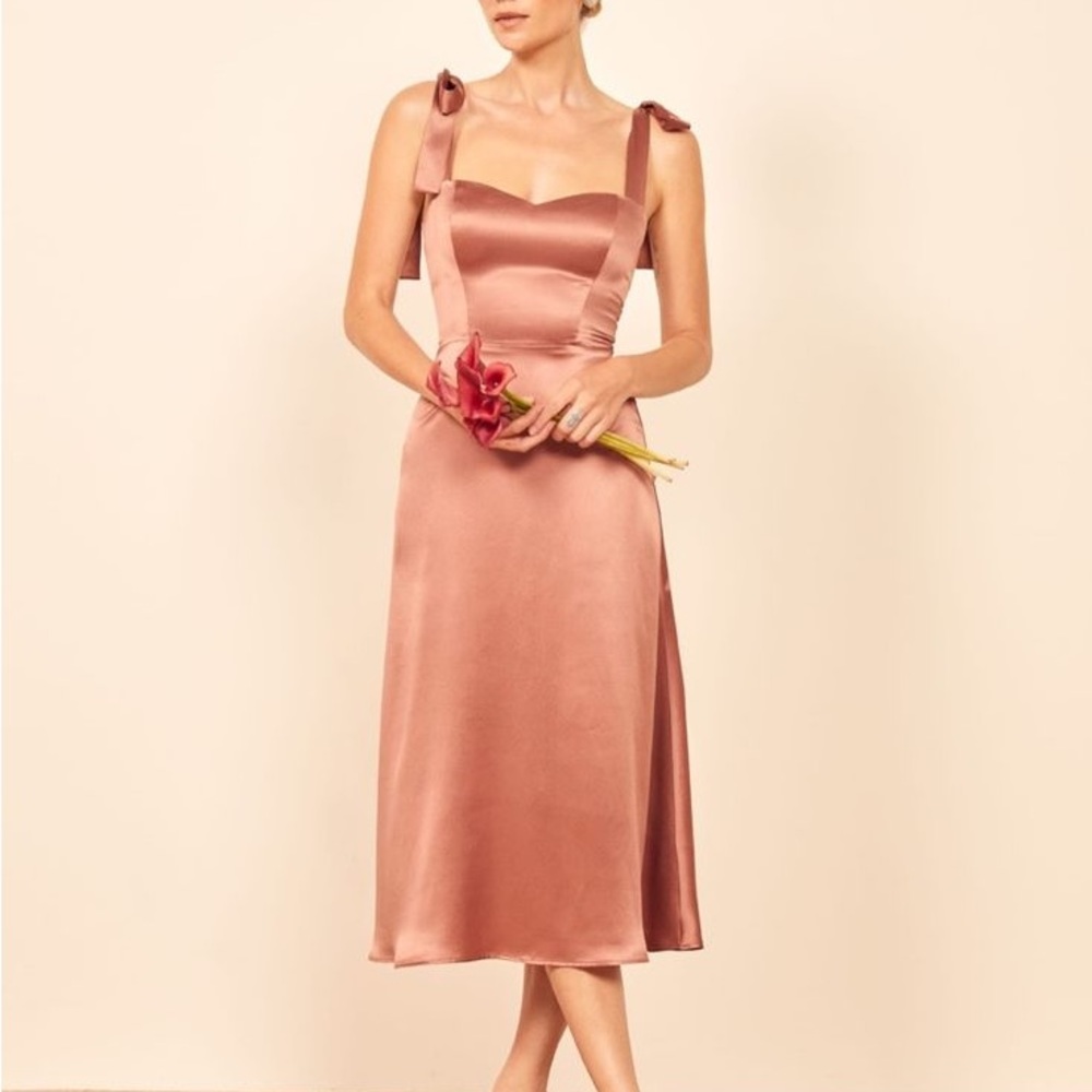 Reformation Tuileries Silk Dress in Praline Midi Size 10